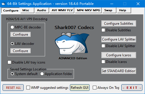 Shark007 Codecs(多媒体编解码器套件) v18.7.2 绿色版